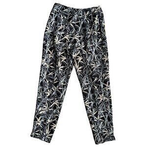 Dana Buchman Womens‎ Silk Linen Pants Size 6 Black Beige Bamboo Lined Zip Work